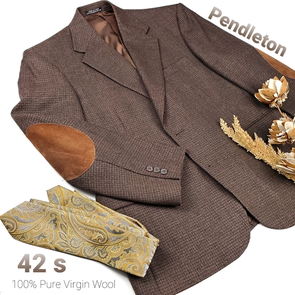 Pendleton Other - Pendleton Wool Brown Plaid Elbow Patch Blazer 42 s